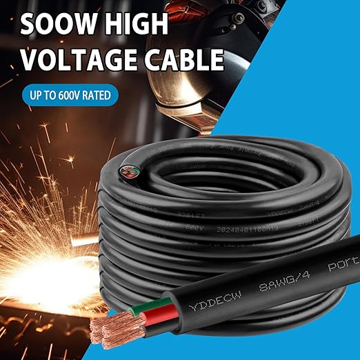 25ft 8/4 8 AWG Portable Power Cable (4 Conductor) - SOOW 600V 8 Gauge Electric Wire for Motor Leads, Portable Lights, Battery Chargers and Machinery - 4 Conductor - 25 Feet Electrical Cord
