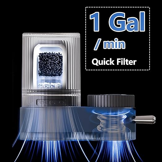 VYNTRA Faucet Water Filter, 7-Layer Kitchen Filter Water Faucet Element, 350 Gallons Activated Carbon Ceramic Filter Reduces 99% Chlorine, Limescale, Heavy Metals (2*Filter & 6*Adaptors) Gray