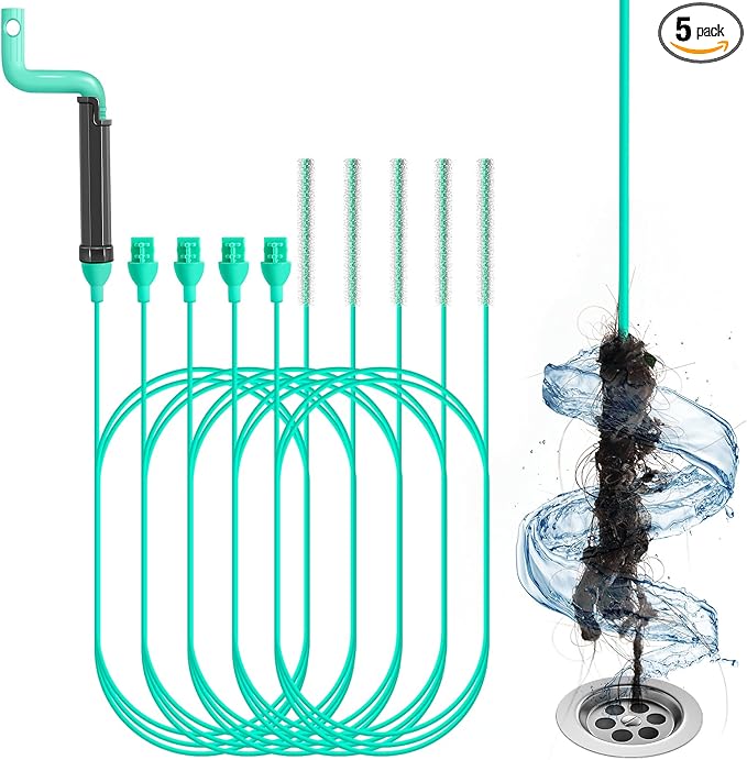55inch Steel Core Drain Clog Remover Tool With Rotating Handle, Slim Snake Drain Hair Removal Tool For Narrow Pipes, Sinks, Showers, Toilets, Clears Hair, Blockages With Sink Drain Cleaner (5pcs)
