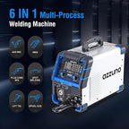AZZUNO Aluminum 250Amp MIG Welder,6 in 1 Gas MIG/Gasless Flux Core/Stick/Lift TIG/Spot Welding/Spool Gun Compatible Welding Machine 110V/220V Large LED Display Multi Process Welder