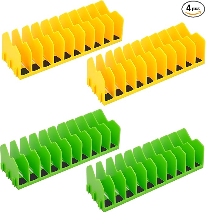 Plier Organizer, 4 Pack Pliers Organizer for Tools Cutters with Extendable Design & Non-Slip Rubber Base, 40 Slots Drawer Organizers for Tools, Wrenches, Screwdrivers,Green&Yellow