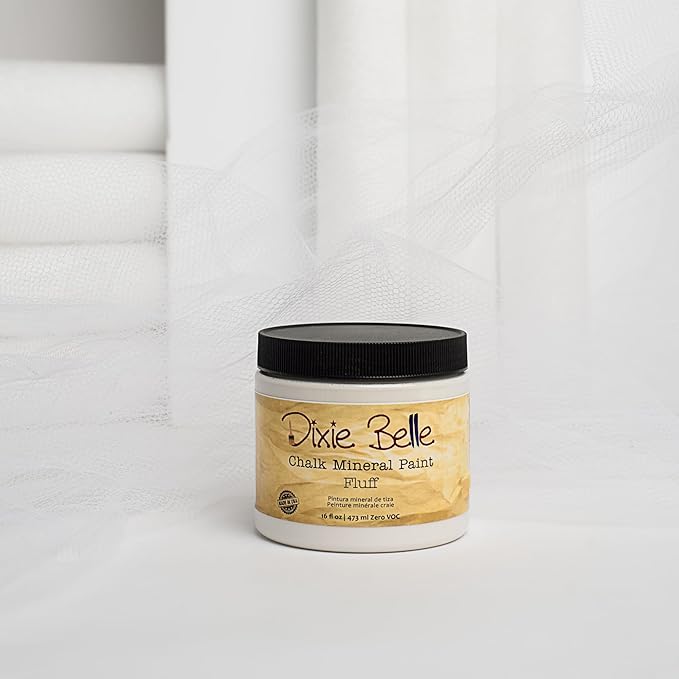 Dixie Belle Paint Company Chalk Finish Furniture Paint - Fluff (16oz) - Matte Soft White Chic Chalk Mineral DIY Furniture Paint
