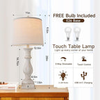 Table Lamps Set of 2 Vintage Night Stand Light Touch Dimmable Desk Lamp Farmhouse Resin Lamp,Bedside Lamps with USB Ports and Outlets Lamps,for Bedroom,Living Room,Office,Dining Room,End Table,Reading