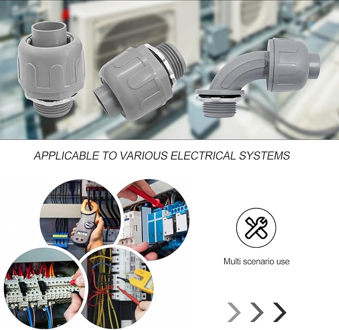 1/2 inch Liquid Tight Connector PVC Flexible Conduit Connector UL Listed Liquid Tight Connector Non-Metallic Electrical Conduit Fittings 30 Pack (15 pcs 180D/15 pcs 90D)