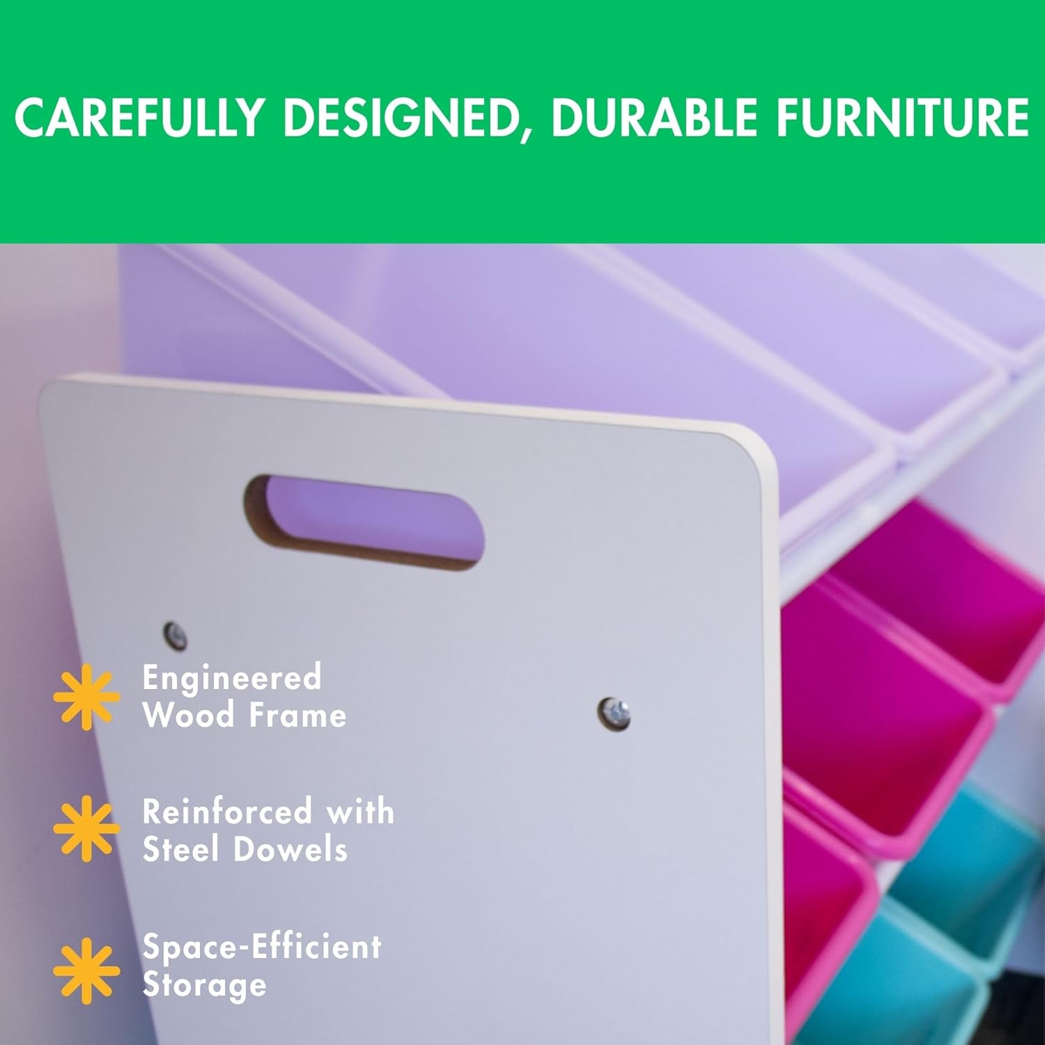 Humble Crew 9-Bin Toy Organizer – Forever Natural White/Pink/Purple/Aqua Plastic Bins, 3-Tier Storage Solution for Kids' Playrooms and Nurseries