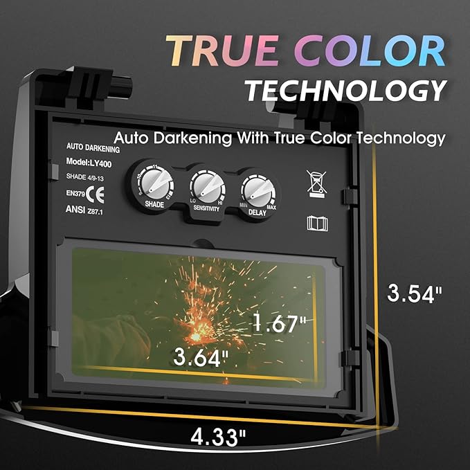 TOOLIOM Flip Up Welding Helmet 3.64 x 1.67 inch Auto Darkening Clamshell Welding Mask True Color Lift Front Welding Hood