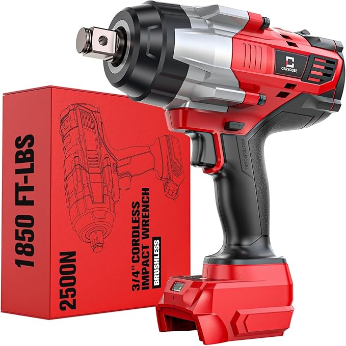 Cordless Impact Wrench 3/4 inch Compatible with Milwaukee Battery, Cerycose1850ft-lbs (2500N.m) Brushless Electric Impact Gun, High Torque Impact Driver, Bare Tool Only，Heavy-Duty Automotive