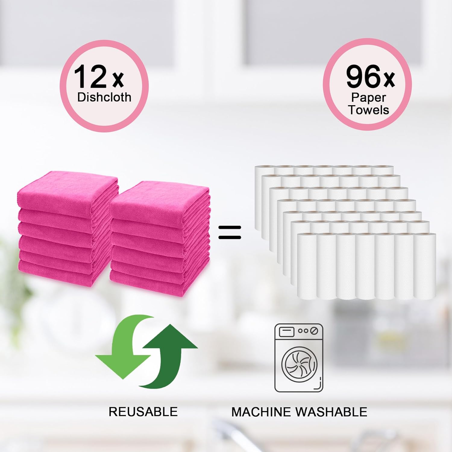 kimteny 13x28 Inches Kitchen Cloth Dish Towels, 400 GSM Premium Dishcloths, Super Absorbent Coral Velvet Microfiber Cleaning Cloths, Fast Drying Rags for Washing Dishes (12 Pack, Rose Red)