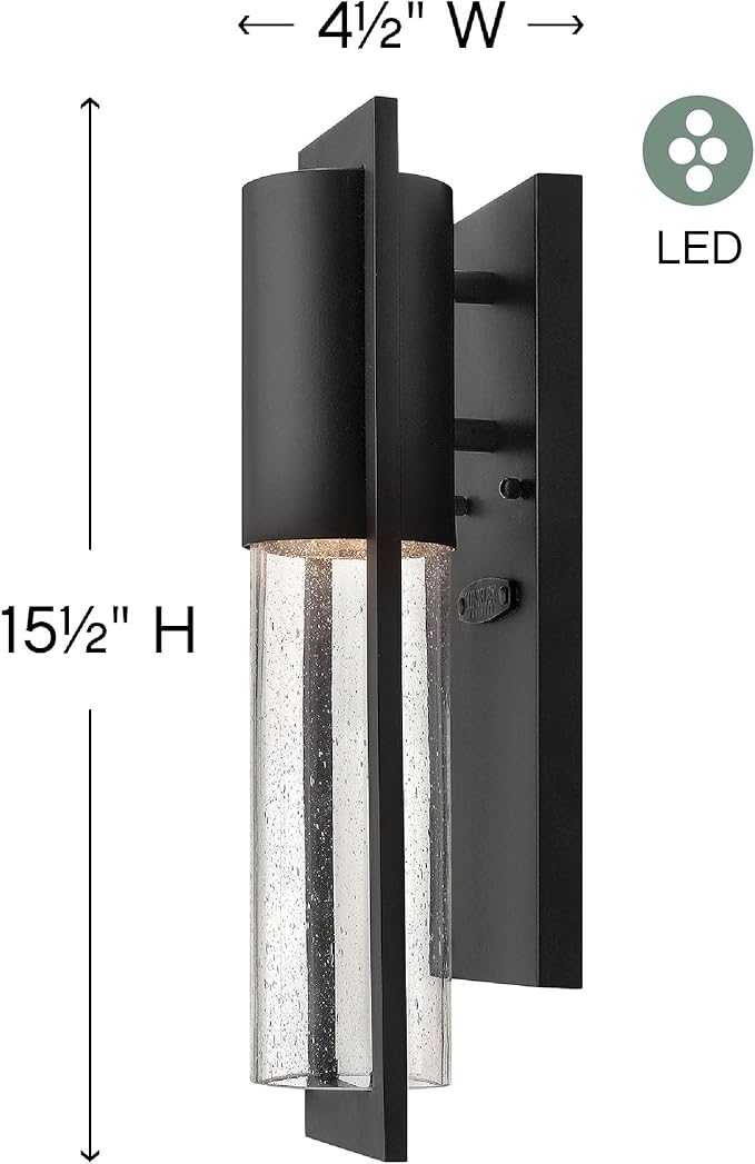 Hinkley Shelter Medium Outdoor LED Wall Mount Lantern - Minimalist Style, Dark Sky-Compliant, Solid Aluminum/Clear Seedy Glass - Black