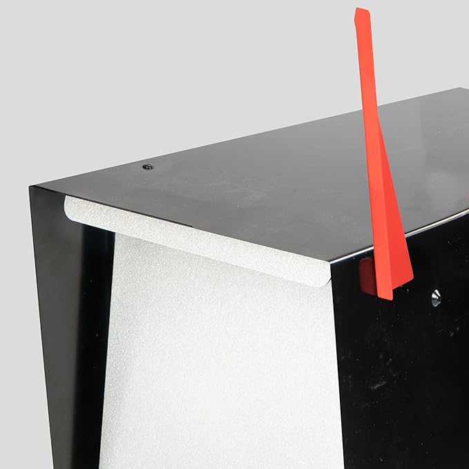 Ilyapa Modern Mailbox for Post Mount - Black with Gray Door Powder Coated Steel, Waterproof Letter Box for Parcels, with Recessed Magnetic Close Door