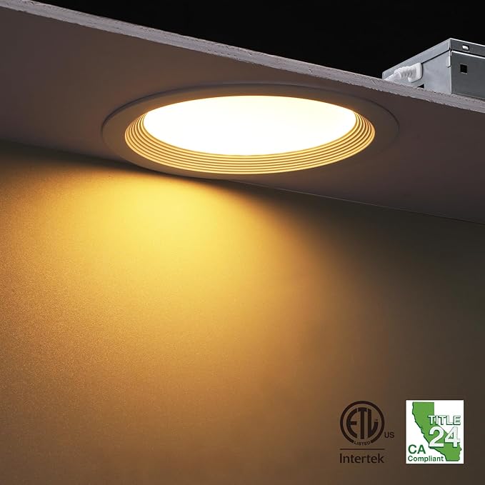 TORCHSTAR 8-Pack 5CCT 6 Inch Slim LED Recessed Lighting with Junction Box, Anti-Glare Baffle Trim, CRI90 Dimmable Aluminum Ceiling Downlight, Air Tight & IC Rated, 2700K3000K3500K4000K5000K Selectable