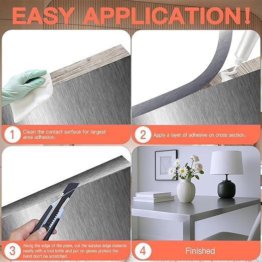 GSCIT Club Grey Silver Edge Banding, 1 1/2 Inch x 100ft Aluminum Brushed Edge Banding PVC Edge Trim for Cabinet Repair Furniture