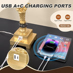 Table Lamps Set of 2 for Living Room, 3-Way Dimmable Touch Buffet Lamps with USB A+C Ports, Gold Leaf Finish Bedside Lamps with Black Linen Shades, Modern Nightstand Lamp for Bedroom Office Entryway