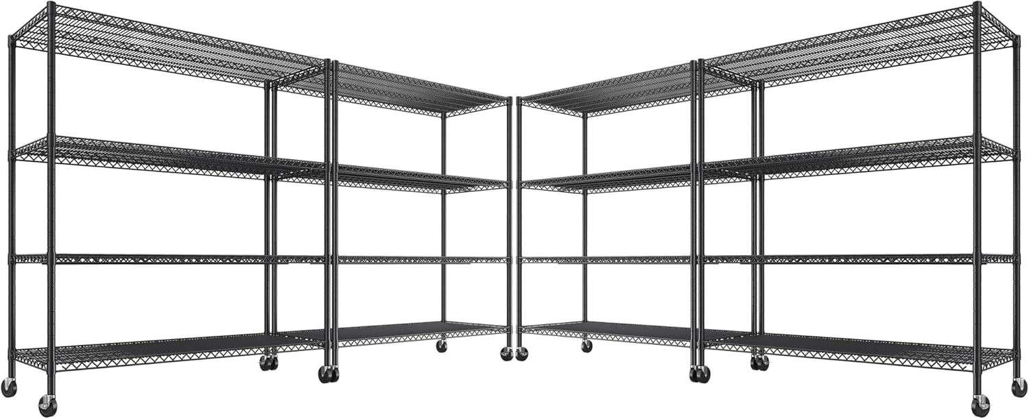 REIBII 55.5''W Heavy Duty Metal Shelves with Wheels - 4PCS Adjustable Garage Storage Rack, 75.6" H X 55.5''W X 24" D