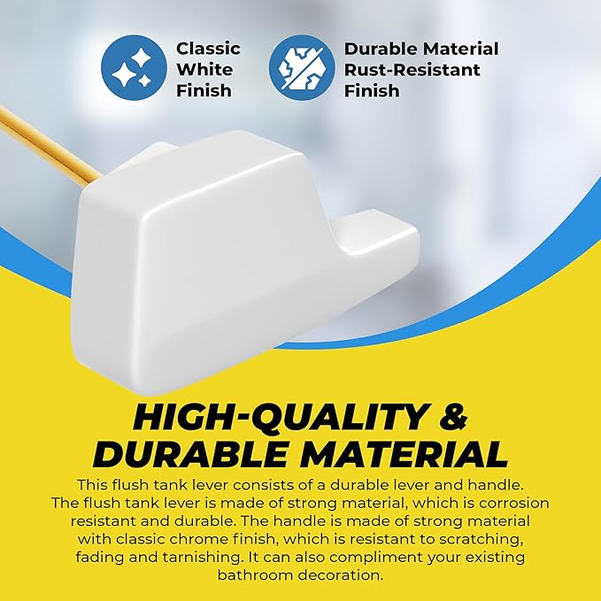 Qualihome Universal Side Mount Toilet Handle Tank Flush Lever - Modern Durable Toilet Bowl Handles Side Mount - Also Replaces Eljer Toilet Handle & THU004-CP Toto Toilet Handle Replacement (White)