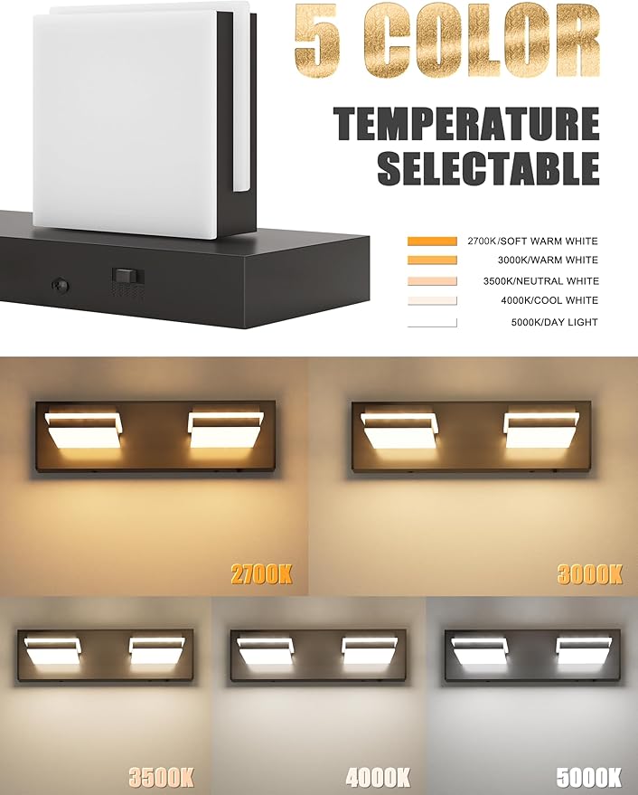 VOLISUN 5CCT Dimmable Bathroom Light Fixtures Over Mirror, Modern Bathroom Vanity Light Fixtures, 360°Rotatable Head, Black LED Vanity Lights for Bathrooms(15.5-Inch)