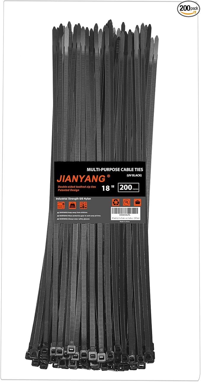 18 Inch Zip Ties Double Sided Toothed,100 LBS Tensile Strength Heavy Duty Cable Wire Ties With Self-Locking Adjustable More Durable Nylon Tie Wraps for Indoor Outdoor（200 Pack）