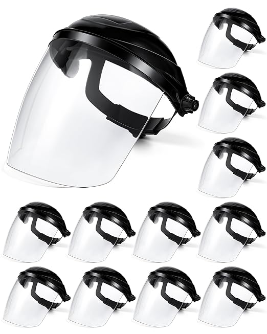 12 Pack Safety Face Shield for Grinding and Cutting, Full Impact Resistant Face Shield Mask for Work Chemical Woodworking (Black)