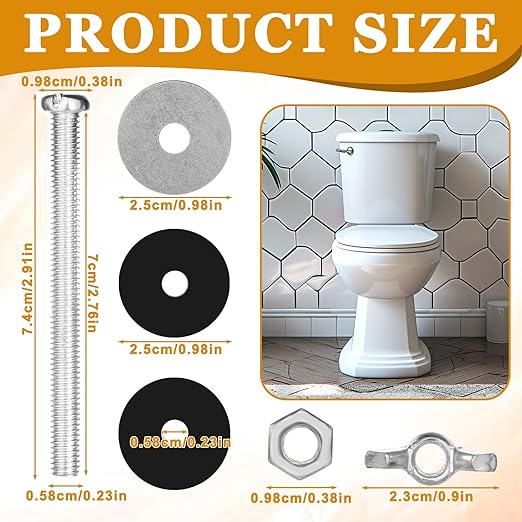 2 PCS Universal Toilet Tank to Bowl Bolts Seat Screws Replacement Kit, Heavy Duty Toilet Tank Bolts Kit, Stainless Steel Seat Screws and Waterproof Rubber Washers with Extra Long Nut for Fastening