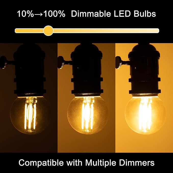 G16.5 Led Bulb, Small Round Edison Light Bulbs, E26 Dimmable Globe Amber Vanity Light Bulbs, 6w 2700k Vintage LED Filament Edison Bulb