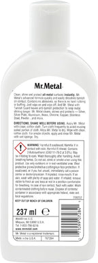 Mr. Metal Metal Polish Liquid All Metal Multipurpose Cleaner, Non-Abrasive, Instant Sterling Silver Cleaner, Brass and Stainless Steel Cleaner, Grime and Tarnish Remover, Chrome Silver Polish, 8 oz