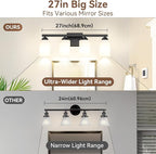 4-Light Bathroom Light Fixtures, 27" Modern Vanity Lights Over Mirror with Milky White Glass Shade, Matte Black Light Fixture, Classic Wall Light Fixture for Mirror Living Room Cabinet Bedroom Porch