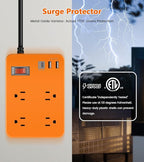 Outdoor Power Strip Weatherproof,Fast Charging Station 20W USB C,Waterproof Surge Protector 4 Outlets, Multi Outlet Extension for Camping, Garden, Kitchen,Bathroom,Flat Plug (Orange, 25 FT Cable)