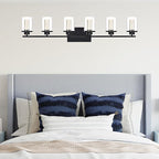 6-Light Bathroom Vanity Lights Over Mirror,Black Bathroom Led Vanity Light,Wall Sconce Light Fixtures with 5CCT6 Dimmable LED&Clear Glass Shade for Bedroom,Living Room,Cabinet Wall Lamp