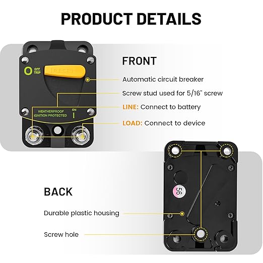 RED WOLF 150A Circuit Breaker Switch Manual Reset DC 12-48V, 5/16"-M8 Stud for Car Audio RV Marine Boat Truck Trolling Motors Stereo Audio Electronic Battery Solar System