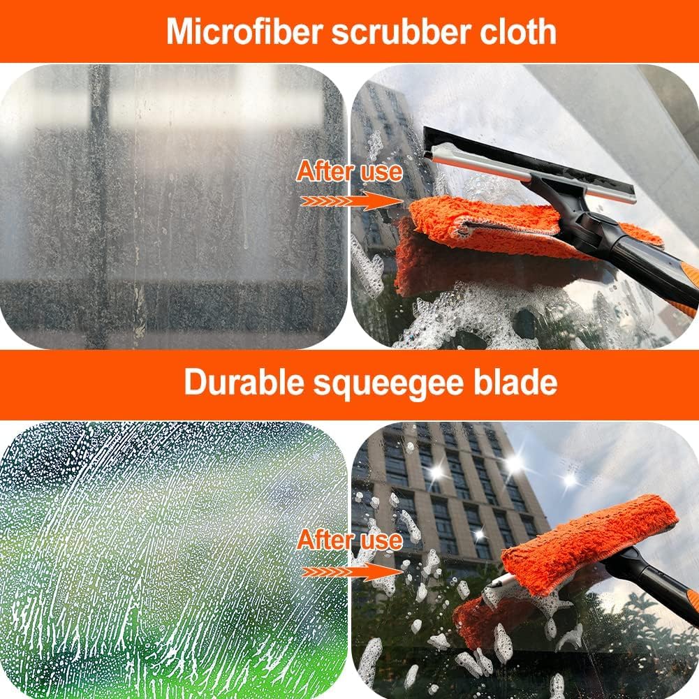 Buyplus 26Ft High Reach Squeegee for Window Cleaning Kit with 5 to 20 Foot Extension Pole, Extendable Window Cleaner Squeegee, Telescopic Window Washing Kit for Indoor/Outdoor High Window