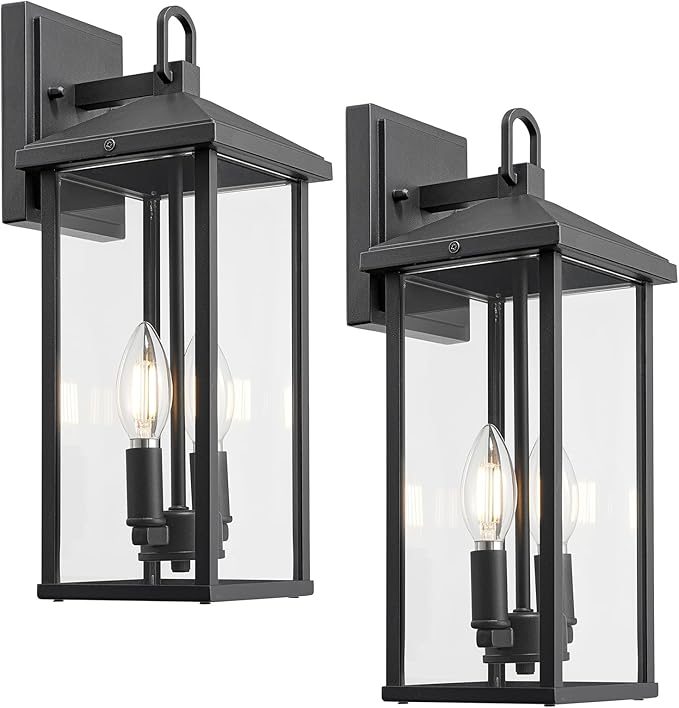 Darkaway Outdoor Wall Lights for House,2pcs Exterior Lighting Fixtures Wall Mount Porch Lights Waterproof Outdoor Sconce Lights with Clear Glass for Patio Hallway Garage E12 Socket