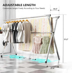 URYAN 79 Inches Stainless Steel Clothes Drying Rack, Heavy Duty Laundry Drying Rack Folding Indoor Outdoor, Portable Drying Rack Clothing, Free-Standing Laundry Stand with 20 Windproof Hooks