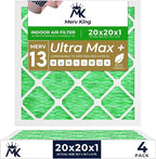 MervKing 20x20x1 Air Filter Actual Size: 19.7" x 19.7" x 0.75" MERV 13 MPR 1500-1900 | MADE IN USA | 4-Pack | Pleated HVAC AC Furnace Replacement