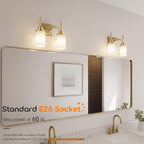 Vanity Lighting Fixtures with White Frosted Glass Shade, Double Wall Lamps for Bathroom Mirror Bedroom Living Room Washroom Porch, Gold T001GD-L2