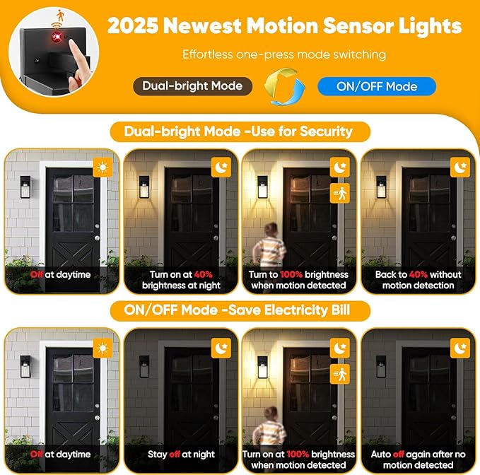 Motion Sensor Outdoor Lighting, 2 Pack Dusk to Dawn Outdoor Wall Lights, Waterproof Exterior Light Fixture Wall Mount, Aluminum Porch Light Outside Light for House