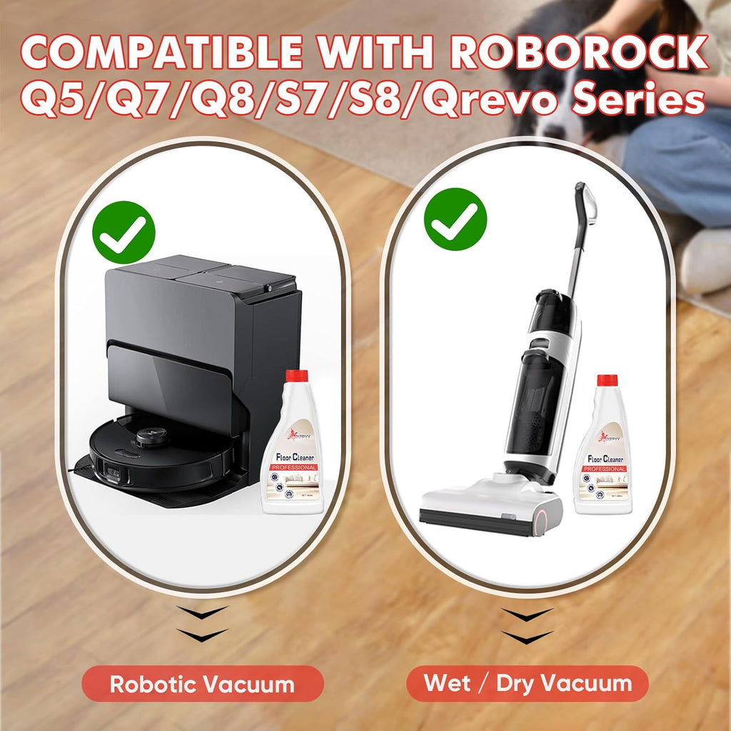 Floor Cleaning Solution Compatible with Roborock Q5/Q7/Q8/S7/S8/Qrevo Series, All Robot Vacuums & Wet Dry Vacuum, Floor Cleaner for Mopping, 4 Bottle Floor Cleaner Refill