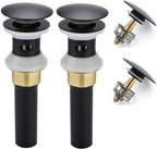 Bathroom Sink Drain,2 Pack Drain Stopper Bathroom Sink with Overflow,Pop Up Drain Assembly with Detachable Strainer Basket,Built-in Anti-Clogging Strainer,Stainless Steel Mattle Black