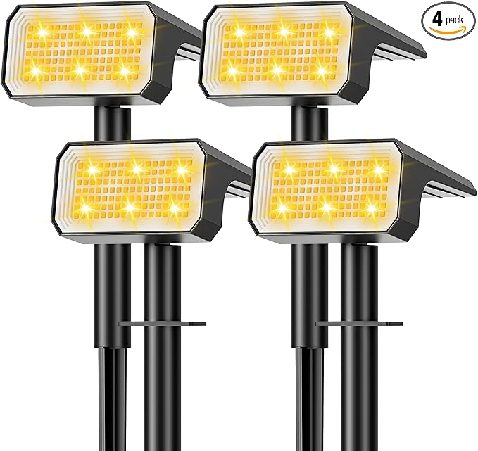 Solar Spot Lights Outdoor, [4 pack/118 LED] 4 Modes Auto On/Off Solar Landscape Spotlights, Ip67 Waterproof Solor Powered Pathway Lights for Outside Yard Garden Walkway Tree Patio (Warm White)