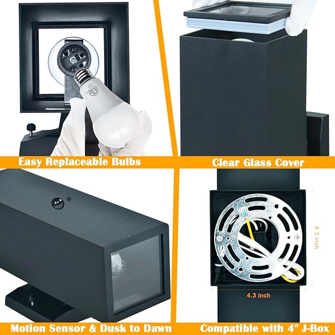 Motion Sensor Outdoor Wall Lights, Dusk to Dawn Exterior Wall Mount Light Fixtures with 3 Modes, Waterproof Up Down Porch Lights for House, Garage, Patio, Entryway, Matte Black