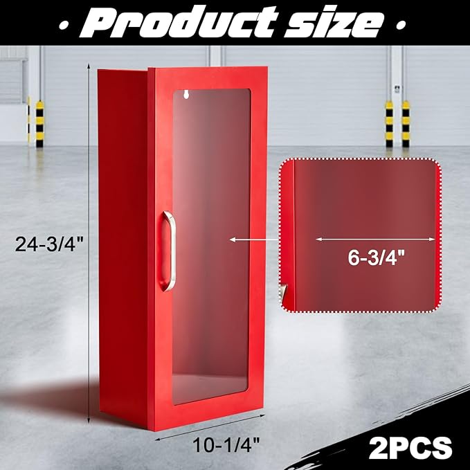 Zonon 2 Pcs Fire Extinguisher Cabinet Wall & Surface Mount 24-3/4 H x 10-1/4 W x 6-3/4 D Steel Fire Extinguisher Box Holder Case with Handle for Indoor Outdoor