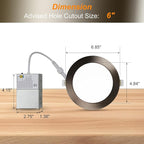 ZYC Recessed Lighting 6 Inch - 12W 1100LM LED Recessed Ceiling Light with Night Light,2700K/3000K/3500K/4000K/5000K Selectable Ultra-Thin Lighting,Dimmable Canless Wafer Downlight,Pack of 6（Bronze）.