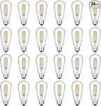 Vintage LED Edison Bulb Dimmable 60W Equivalent 750 Lumens, 6W Light Bulbs Warm White 2700K, Antique ST58 Filament Bulb E26 Base, CRI 90+, Clear Glass, Pack of 24