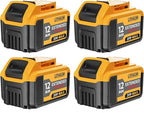 4-Pack 12000mAh Replacement for Dewalt 20V Max Battery, Lithium-Ion Long Lasting Power Compatible with Dewalt DCB203 DCB204 DCB205 DCB206 DCB207 DCD/DCF/DCG Series Cordless Tools