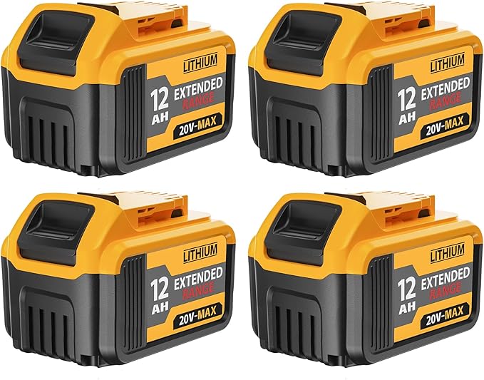 4-Pack 12000mAh Replacement for Dewalt 20V Max Battery, Lithium-Ion Long Lasting Power Compatible with Dewalt DCB203 DCB204 DCB205 DCB206 DCB207 DCD/DCF/DCG Series Cordless Tools