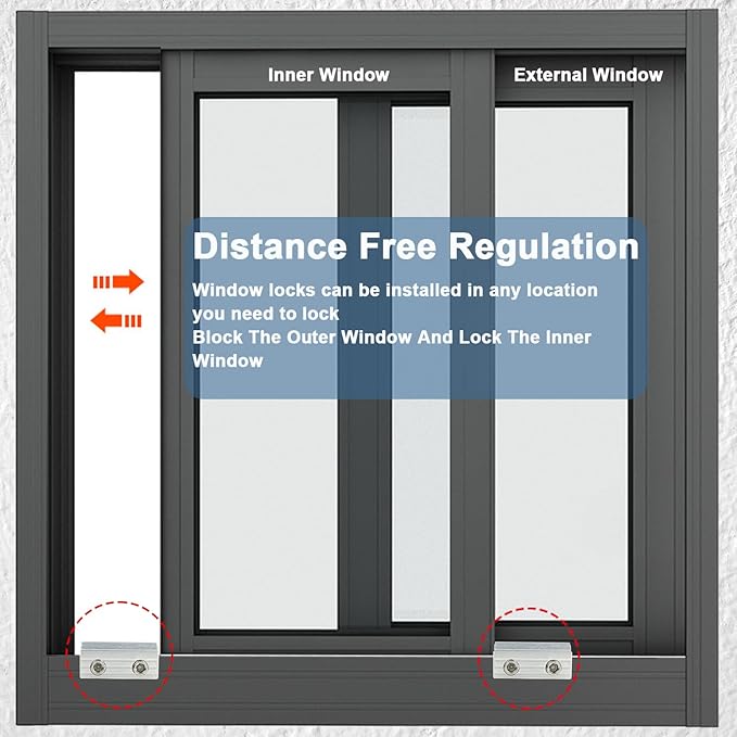 Sliding Window Locks, 4 Pack Window Locks with Key for Up and Down & Horizontal Sliding Windows Doors, Adjustable Easv to Install, Window Security for Patio Bedroom Home Office