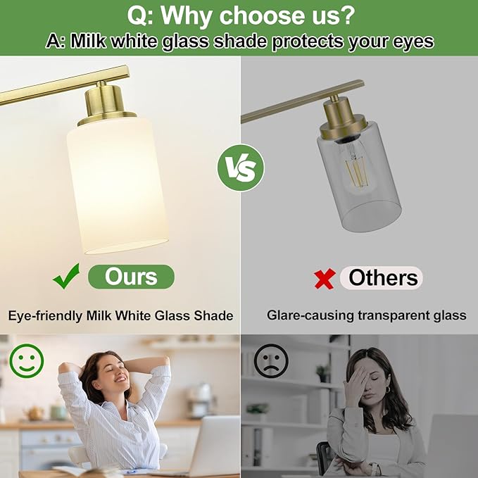 3-Light Bathroom Light Fixtures, Brass Vanity Light with Milky White Shades, Bathroom Lighting Fixtures Over Mirror, Modern Bathroom Wall Lamp for Mirror Living Room Cabinet Bedroom