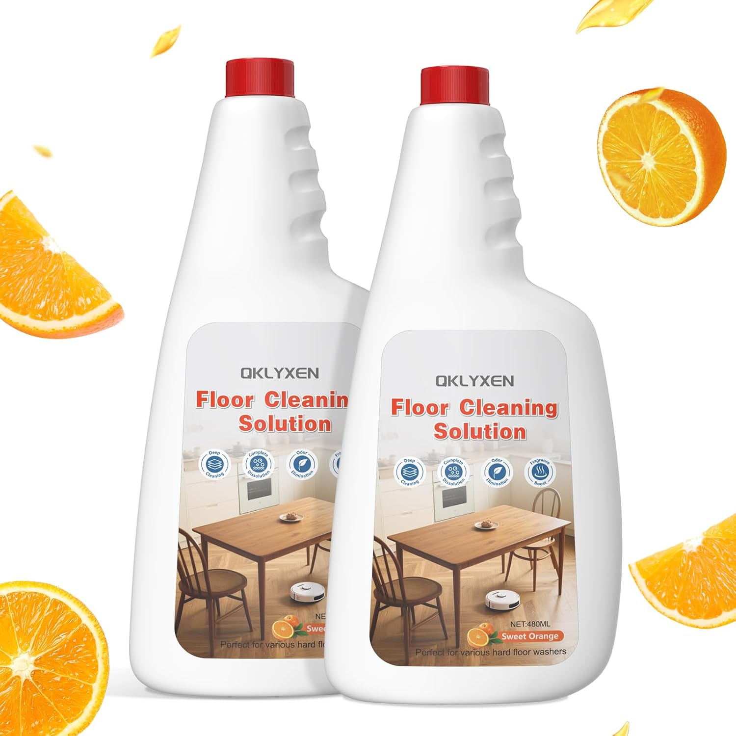 Floor Cleaning Solution Compatible With Roborock Robot Vacuum and Mop Cleaner (Qrevo/Q7/Q10/Saros 10R), Deep Clean For Multiple Hard Floor, Suitable for All Robot Vacuum With Mopping (Orange 2 Bottle)