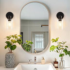 DLLT Wall Sconces Set of Two: Modern Bathroom Vanity Light Fixtures - Matte Black Vanity Lights with Clear Glass Shade - Farmhouse Wall Lamp for Bedroom Living Room Mirror Hallway Kitchen