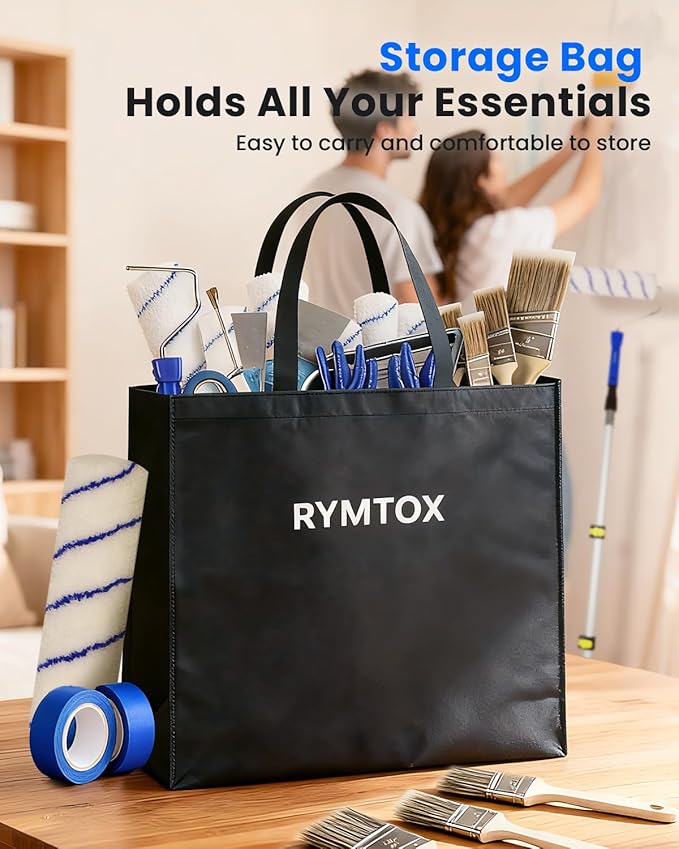 33PCS Paint Roller Kit with Extension Pole | 2–4 FT Pole | 9" & 4" Paint Rollers | Carry Bag | 4 Brushes & Tape | Professional Painting Supplies & Paint Brushes Set for Walls Ceilings and Home