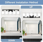 5-Light Bathroom Vanity Light, Modern Matte Black Bathroom Light Fixtures with Square Frosted Glass, Wall Sconces fixtures Over Mirror Restroom,Living Room Hallway E26